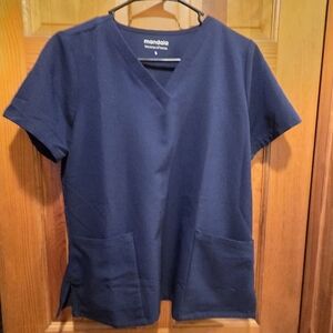 Mandala Navy V-Neck Scrub Top And  Pant Set